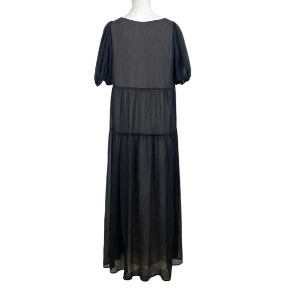 OAK + FORT BLACK CHIFFON TIERED PUFFY SHORT SLEEVE MAXI DRESS - S - Picture 3 of 8